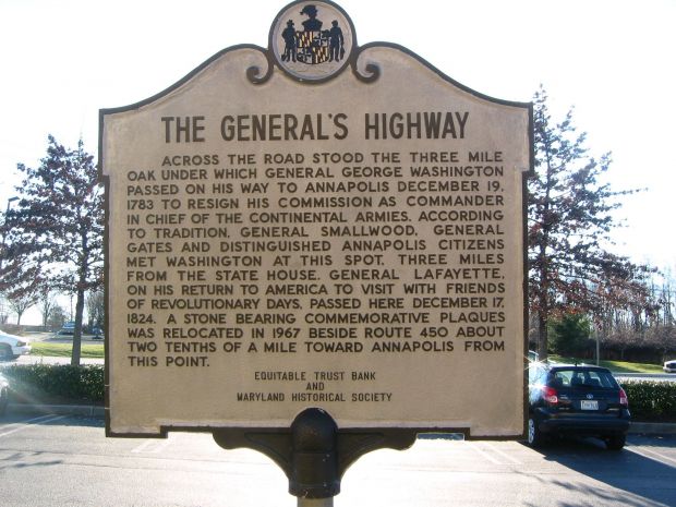 THE GENERAL’S HIGHWAY MEMORIAL MARKER ANNAPOLIS