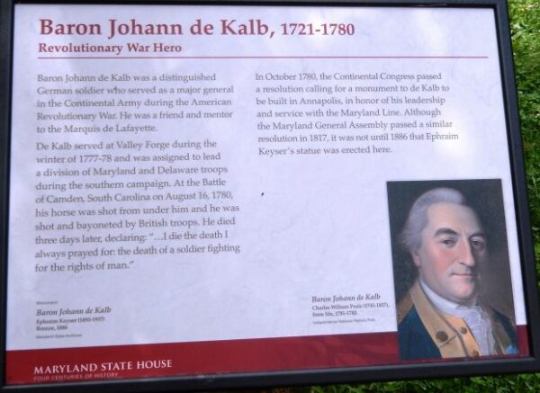 BARON JOHANN DE KALB REVOLUTIONARY WAR HERO MEMORIAL PLAQUE