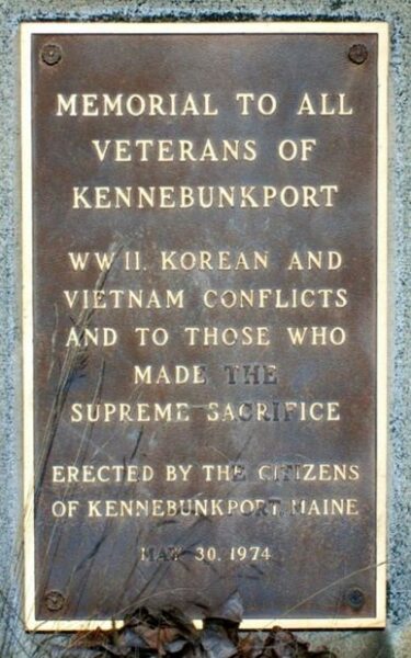KENNEBUNKPORT ALL VETERANS MEMORIAL PLAQUE