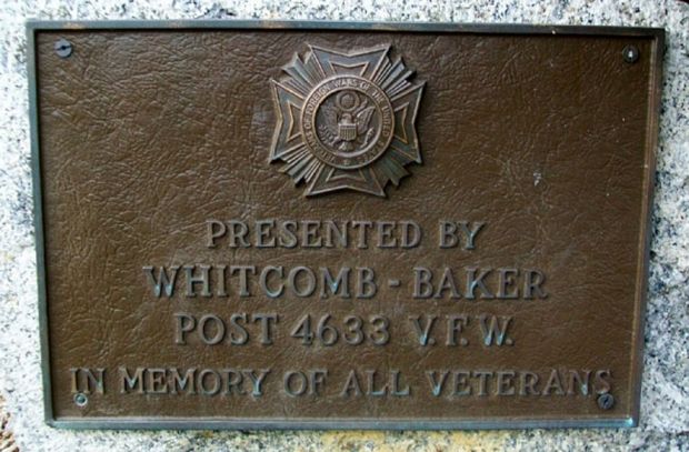 WHITCOMB-BAKER POST 4633 V.F.W. VETERANS MEMORIAL CANNON PLAQUE