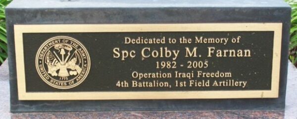SPC COLBY M. FARNAN WAR MEMORIAL BATTLEFIELD CROSS PLAQUE