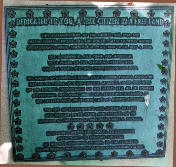 INDEPENDENCE LIBERTY BELL REPLICA MEMORIAL PLAQUE