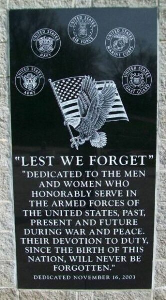 NEW FRANKLIN VETERANS MEMORIAL PLAQUE