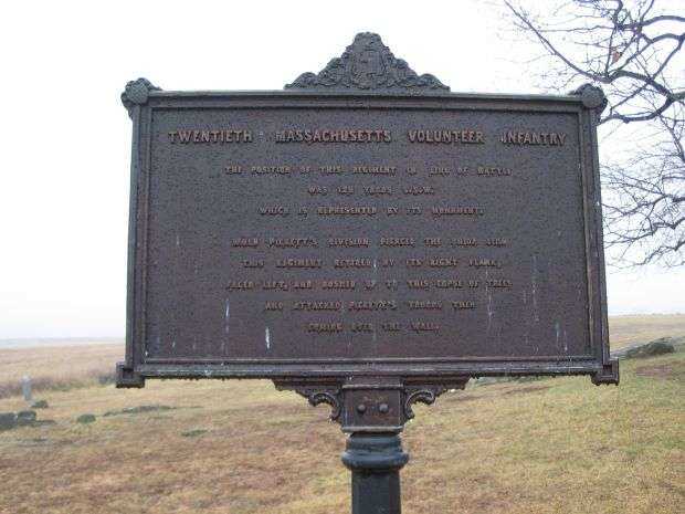 TWENTIETH MASSACHUSETTS VOLUNTEER INFANTRY WAR MEMORIAL MARKER
