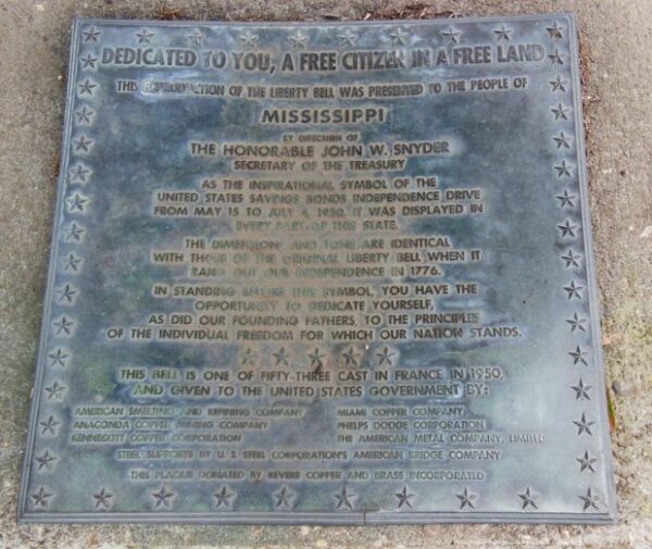 MISSISSIPPI LIBERTY BELL MEMORIAL PLAQUE