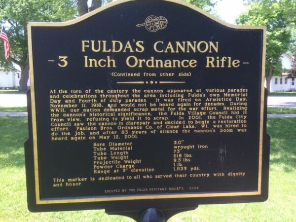 FULDA’S CANNON WAR MEMORIAL MARKER BACK