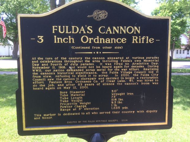 FULDA’S CANNON WAR MEMORIAL MARKER BACK