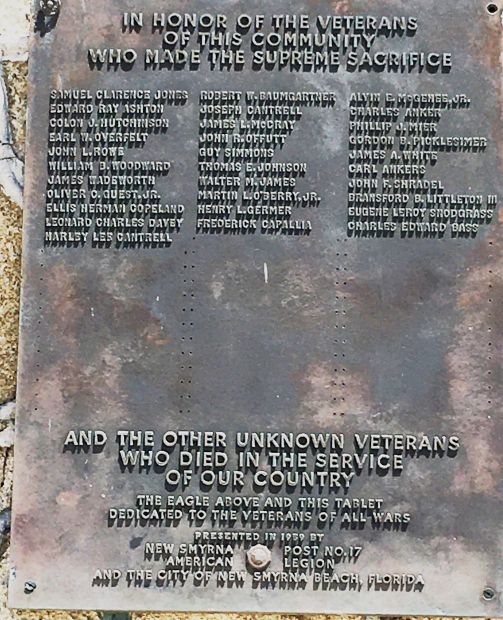 NEW SMYRNA BEACH SUPREME SACRIFICE MEMORIAL PLAQUE