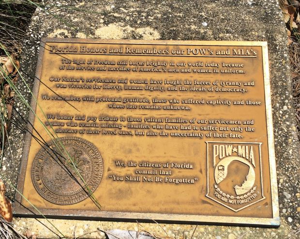 FLORIDA HONORS AND REMEMBERS OUR POW’S AND MIA’S MEMORIAL PLAQUE MILTON II