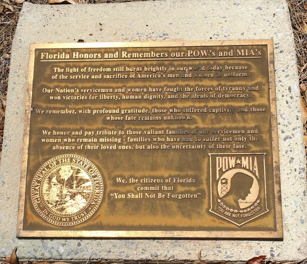 FLORIDA HONORS AND REMEMBERS OUR POW’S AND MIA’S MEMORIAL PLAQUE CRESTVIEW