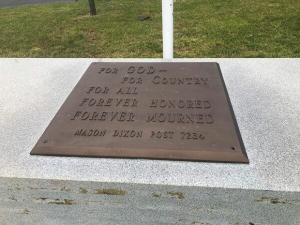 MASON DIXON POST 7234 VETERANS MEMORIAL PLAQUE