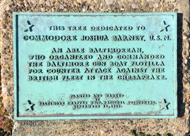 COMMODORE JOSHUA BARNEY, U.S.N. WAR MEMORIAL TREE PLAQUE