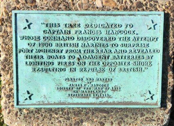 CAPTAIN FRANCIS HANCOCK WAR MEMORIAL TREE PLAQUE