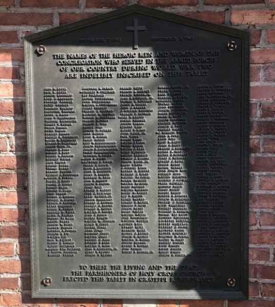 HOLY CROSS CHURCH WORLD WAR II MEMORIAL PLAQUE