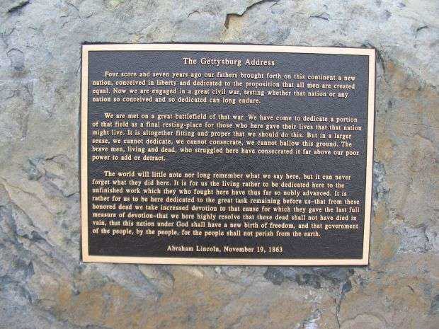 THE GETTYSBURG ADDRESS MEMORIAL PLAQUE