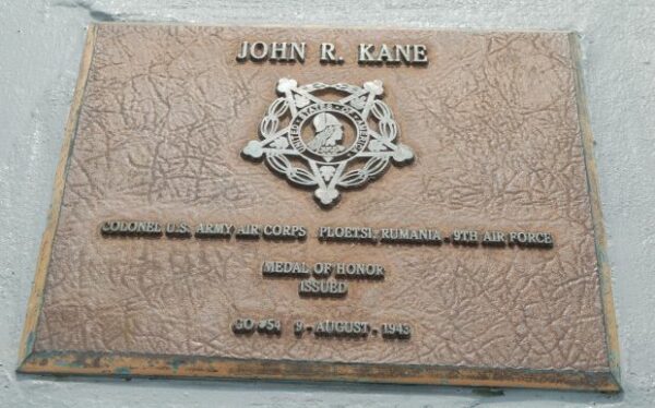 JOHN R. KANE MEDAL OF HONOR WAR MEMORIAL PLAQUE