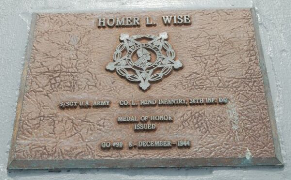HOMER L. WISE MEDAL OF HONOR WAR MEMORIAL PLAQUE