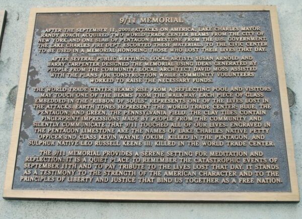 LAKE CHARLES 9/11 MEMORIAL PLAQUE A