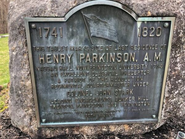 HENRY PARKINSON A.M. REVOLUTIONARY WAR MEMORIAL PLAQUE