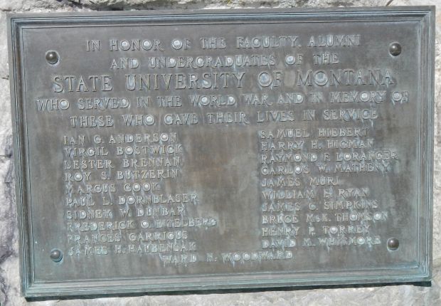 UNIVERSITY OF MONTANA WORLD WAR MEMORIAL PLAQUE