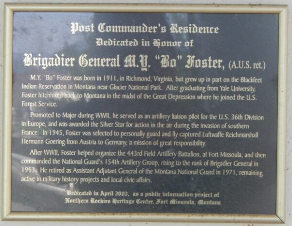 POST COMMANDER’S RESIDENCE WAR MEMORIAL PLAQUE