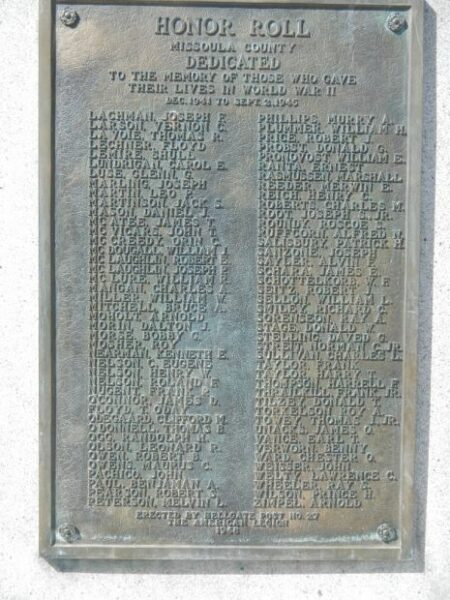 MISSOULA COUNTY WORLD WARS MEMORIAL PLAQUE C