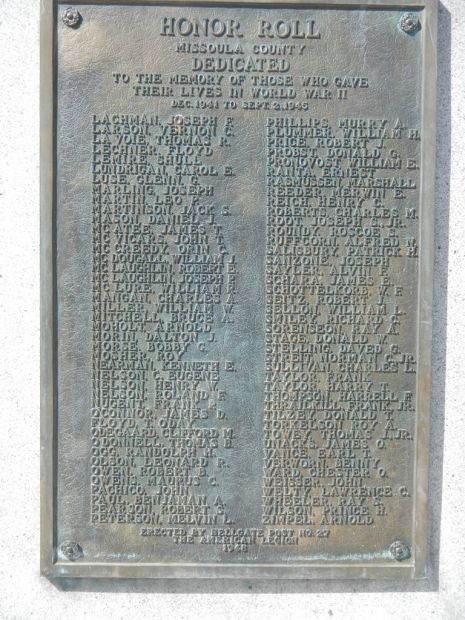 MISSOULA COUNTY WORLD WARS MEMORIAL PLAQUE C