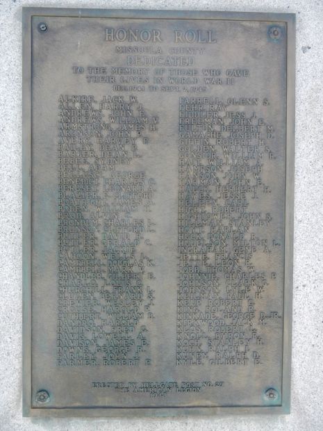 MISSOULA COUNTY WORLD WARS MEMORIAL PLAQUE B