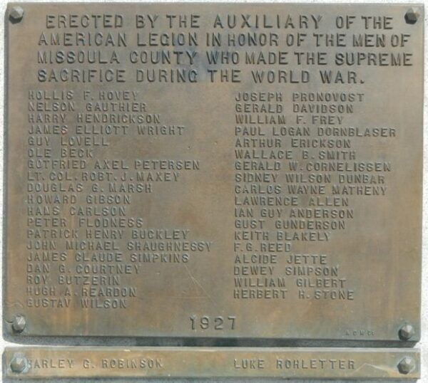 MISSOULA COUNTY WORLD WARS MEMORIAL PLAQUE A