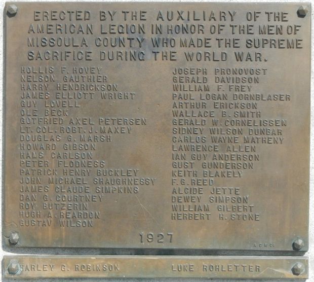 MISSOULA COUNTY WORLD WARS MEMORIAL PLAQUE A