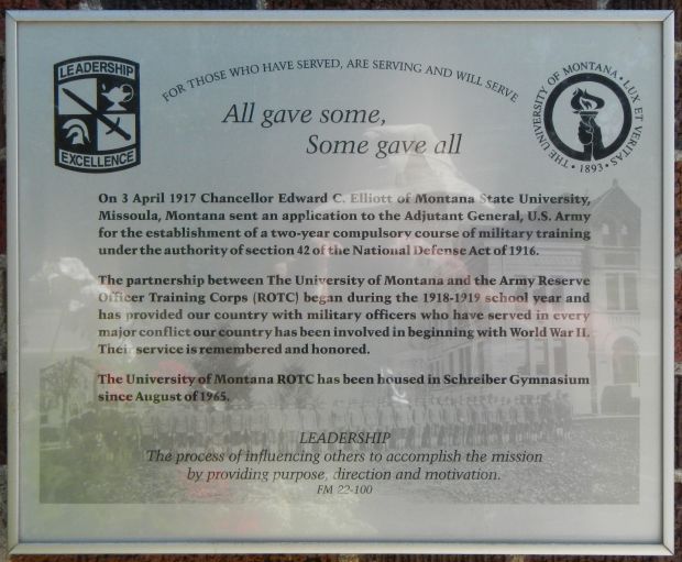 THE UNIVERSITY OF MONTANA ALL GAVE SOME, SOME GAVE ALL MEMORIAL PLAQUE