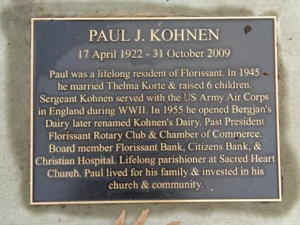 PAUL J. KOHNER WAR MEMORIAL PLAQUE