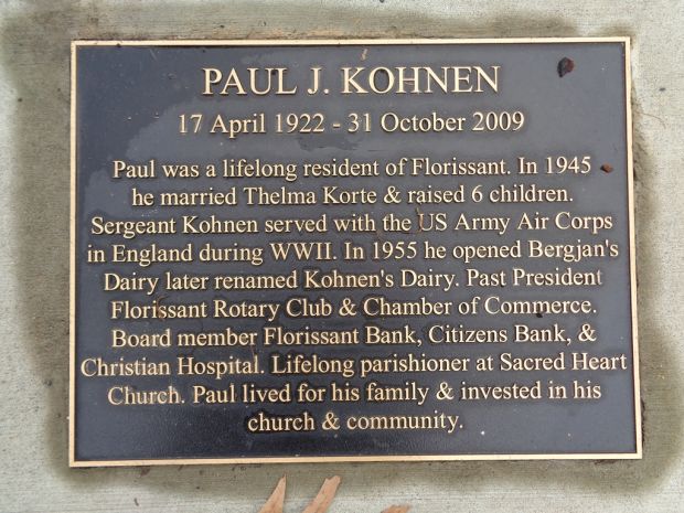 PAUL J. KOHNER WAR MEMORIAL PLAQUE