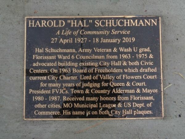 HAROLD “HAL” SCHUCHMANN MEMORIAL PLAQUE