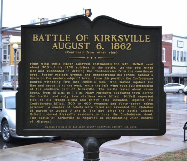 BATTLE OF KIRKSVILLE AUGUST 6, 1862 MEMORIAL MARKER BACK