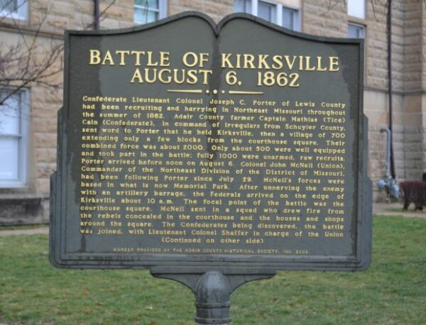 BATTLE OF KIRKSVILLE AUGUST 6, 1862 MEMORIAL MARKER FRONT