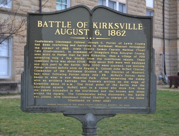BATTLE OF KIRKSVILLE AUGUST 6, 1862 MEMORIAL MARKER FRONT