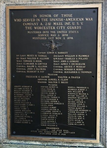 COMPANY A, 2ND MASS. INF. U.S.V. WAR MEMORIAL PLAQUE