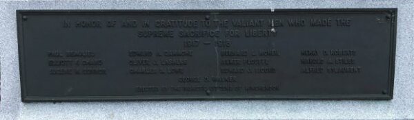 WINCHENDON WORLD WAR I SUPREME SACRIFICE MEMORIAL PLAQUE