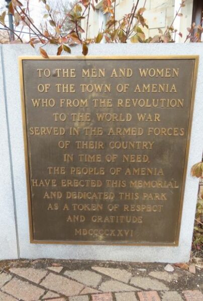 TOWN OF AMENIA WAR VETERANS MEMORIAL PLAQUE A