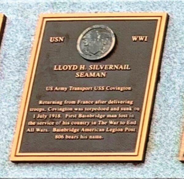 LLOYD H. SILVERNAIL WAR MEMORIAL PLAQUE