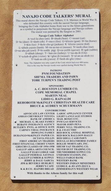 NAVAJO CODE TALKERS’ MURAL MEMORIAL PLAQUE