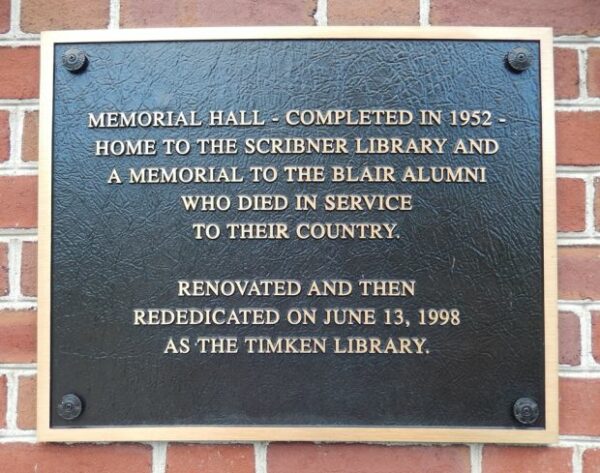 BLAIRSTOWN MEMORIAL HALL PLAQUE