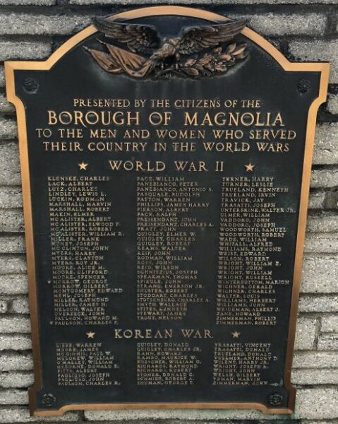 BOROUGH OF MAGNOLIA WAR VETERANS MEMORIAL PLAQUE C