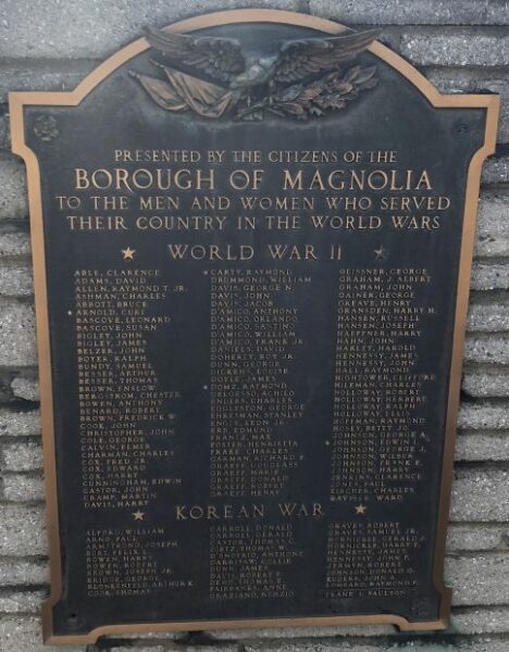 BOROUGH OF MAGNOLIA WAR VETERANS MEMORIAL PLAQUE B
