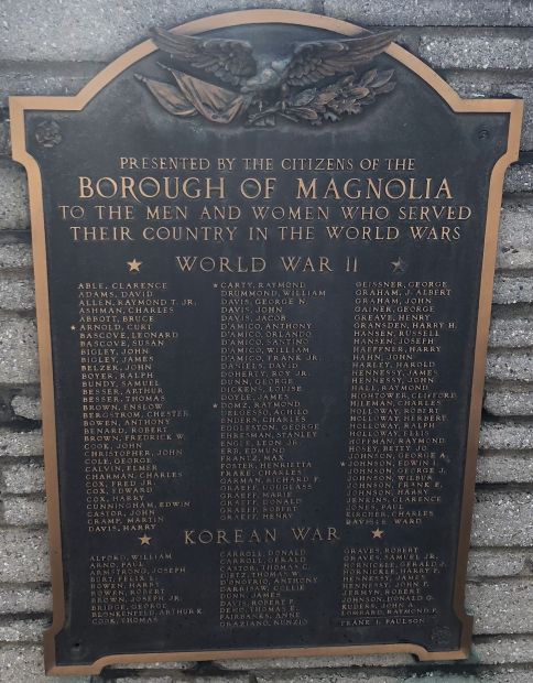 BOROUGH OF MAGNOLIA WAR VETERANS MEMORIAL PLAQUE B