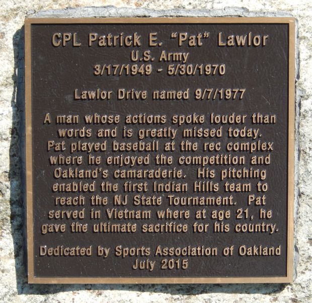 CPL PATRICK E. “PAT” LAWLOR WAR MEMORIAL PLAQUE