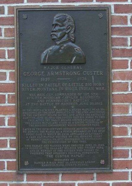 MAJOR GENERAL GEORGE ARMSTRONG CUSTER MEMORIAL PLAQUE