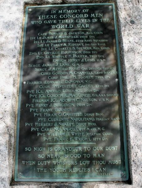 CONCORD WORLD WAR VETERANS MEMORIAL PLAQUE