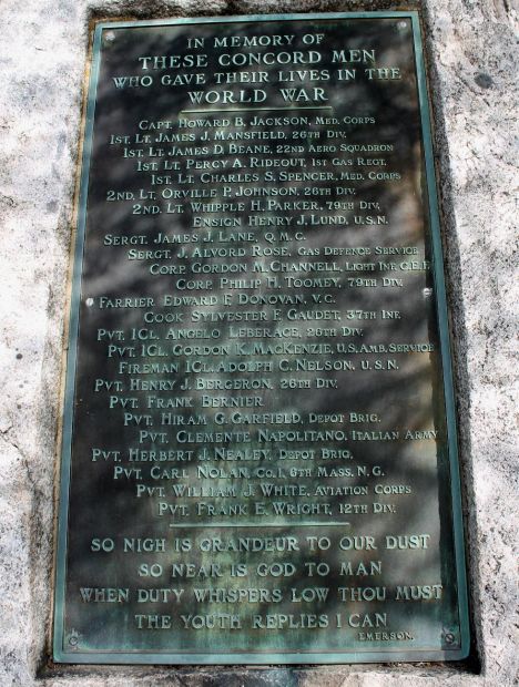 CONCORD WORLD WAR VETERANS MEMORIAL PLAQUE